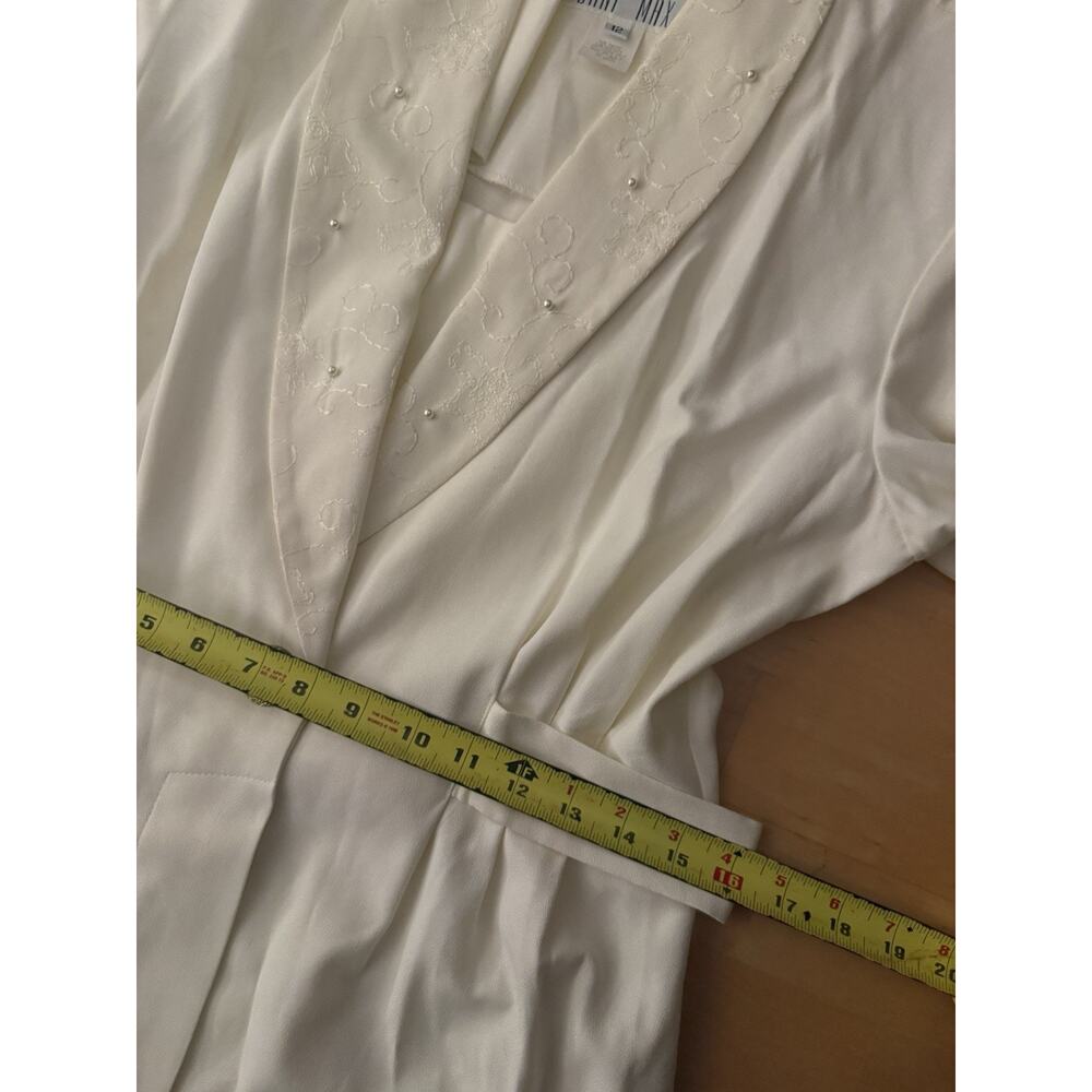 VTG Dani Maxi White V Neck Pearl Button Coat Studded Embroidered 12 - Picture 7 of 8